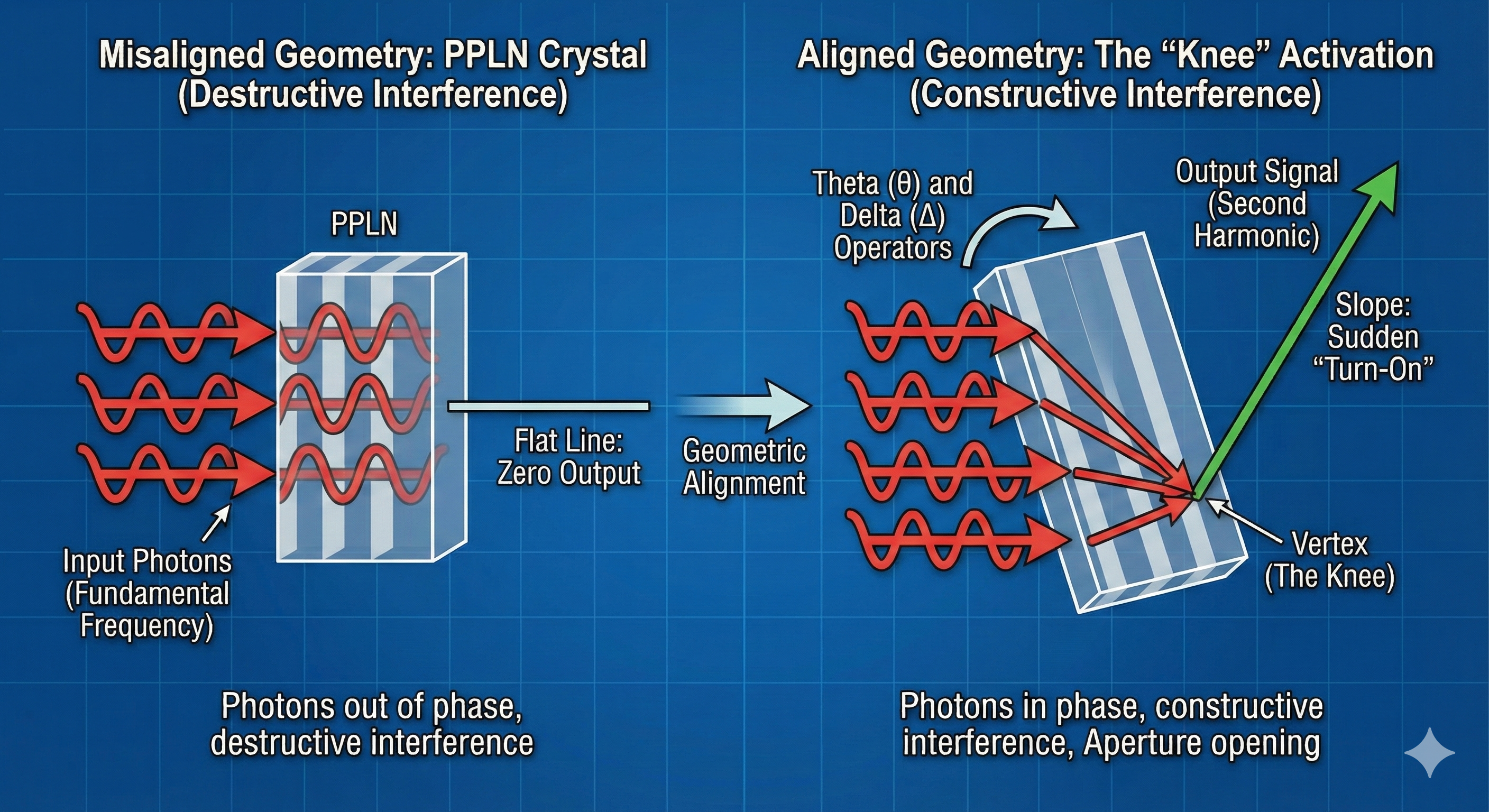 Visualizing the Physics of the Vertex. This image shows that activation is a geometric inevitability. The 'flat line' is destructive interference when geometry is misaligned.